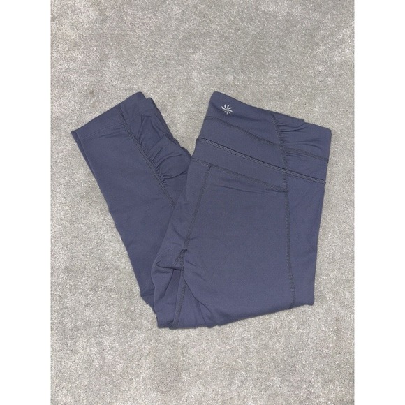 Athleta Capri‎ Cropped Leggings Purple Ruched Bottom Womans M - Picture 1 of 9